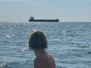 sue allingham looking at ship swimoresund